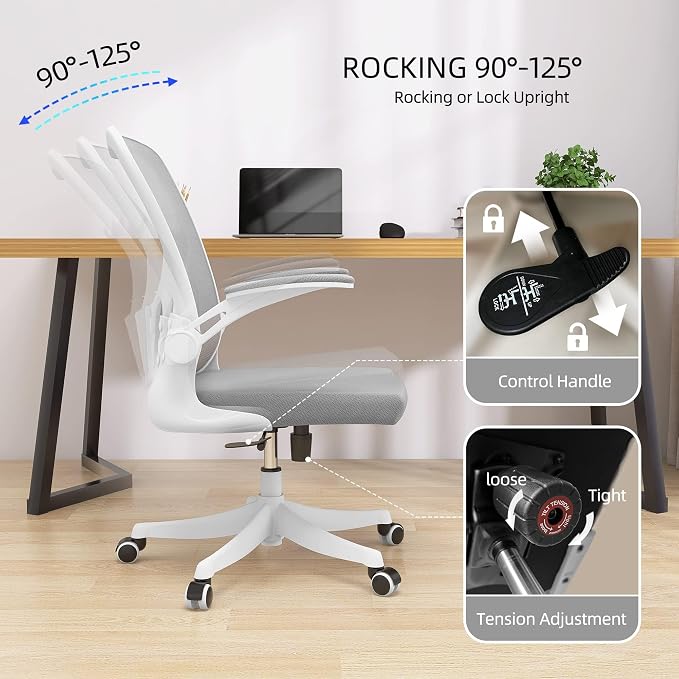 Ergonomic Office Chair, High-Back Mesh Computer Desk Chair with Adjustable Height, Lumbar Support, Flip-Up Armrests,headrest,and Swivel Rolling Design for Home and Office Use