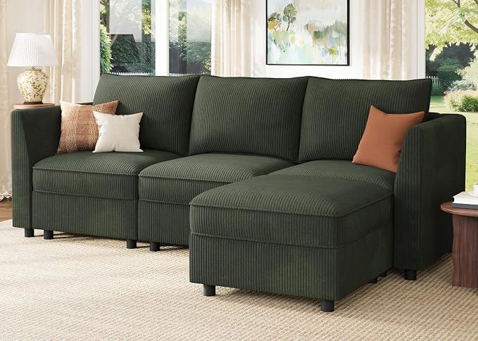 HONBAY Modular Sectional Sofa with Storage L Shaped Sectional Sofa, Convertible Couches for Living Room - Green