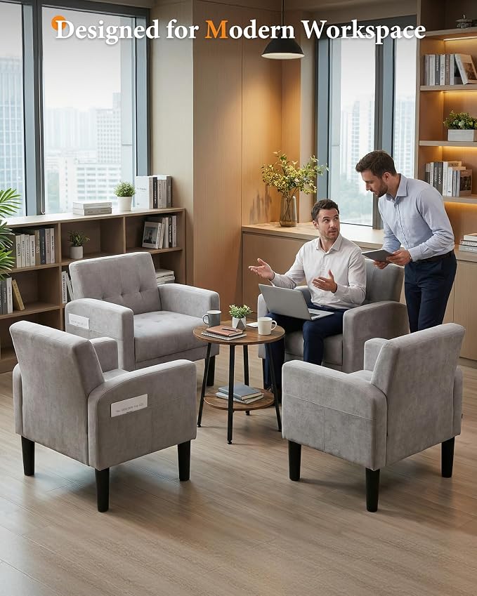 TYBOATLE Accent Chair Sets of 2 Living Room Chairs Cozy Tufted Mid Century Modern Chairs with Arms for Bedroom Comfy Reading Arm Chair Small Chairs for Small Spaces Living Room Office (2, Light Grey)