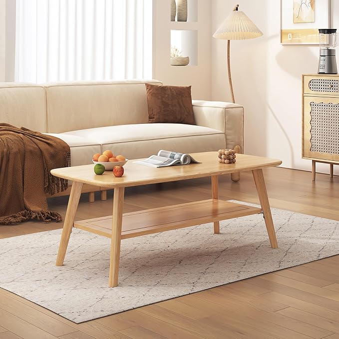 Coffee Table Small Solid Wood Center Table Mid Century Vintage Living Room Coffee Table, Original 47.24 Inch