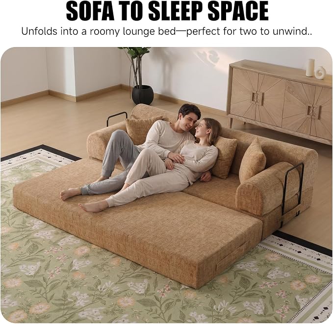 78.84" Boneless Couch with Memory Foam, Corduroy Convertible Loveseat for Apartment Living Room, Floor Sofa Bed,1200 lb, Vacuum Packed Couch in a Box, Ochre