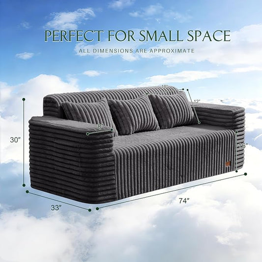 ZurNesfure Sofa Couch Cloud 3-seater Memory Foam Couch with Pillow No Assembly Required, Modern Couch with Removable Washable Cover Boneless Sofas for Living Room Bedroom Apartment (Darkgrey,3-Seater)