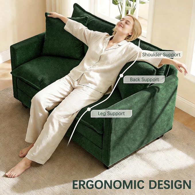 52" Loveseat Sofa, Modern Love Seat Couches, Small Loveseat for Small Spaces, Comfy Chenille Deep Seat Cloud Loveseat for Living Room, Bedroom, Apartment and Office, Green
