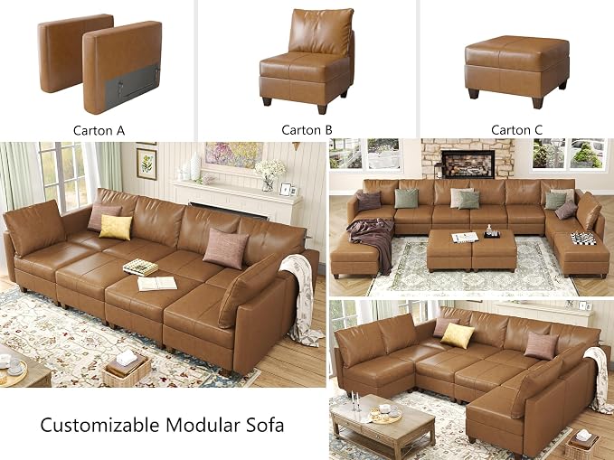 EASE MOOSE Oversized Modular Sectional Sleeper Sofa with Storage, Faux Leather sectional Sofa Large Modular Sofa Couch Sleeper for Living Room
