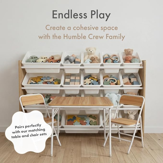 Humble Crew Toy Storage Organizer with 20 Removable Storage Bins for Kids Playroom, 4-Tier Toddler Toy Organization and Storage, Natural/White
