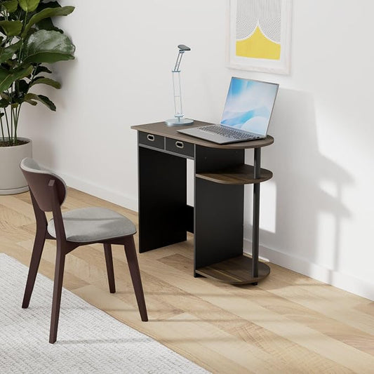 Furinno GO GREEN Desk, 31.5" Wide Gaming Desk with 2 Side Shelves and Storage Bins, Computer Desk, Office Desk for Home Office, Study Room, Dorm, Bedroom, Columbia Walnut