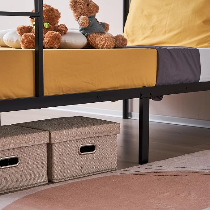 Karl home Metal Bunk Bed Twin Over Twin with Built-in Ladder, Black | Heavy Duty Bunkbeds with Safety Guardrail and Space-Saving Design,Twin Bunk Beds for Kids, Teens & Adults, No Box Spring