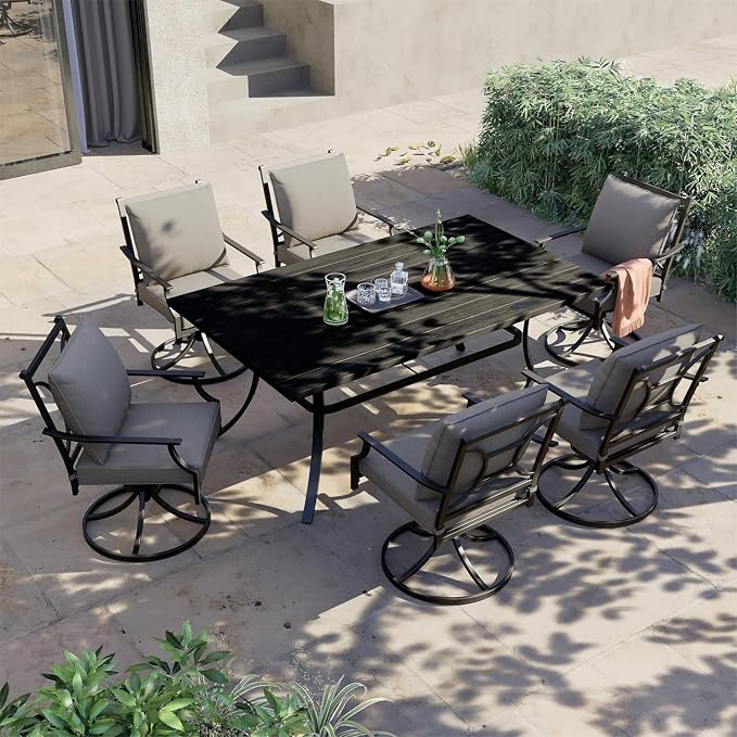 Grand patio Dining Chairs Set of 4,Outdoor Swivel Patio Dining Chairs Set of 4,Swivel Rocker Dining Chairs,Outdoor Dining Chairs with Grey Cushions, Patio Chairs for Outside, Garden Lawn Porch