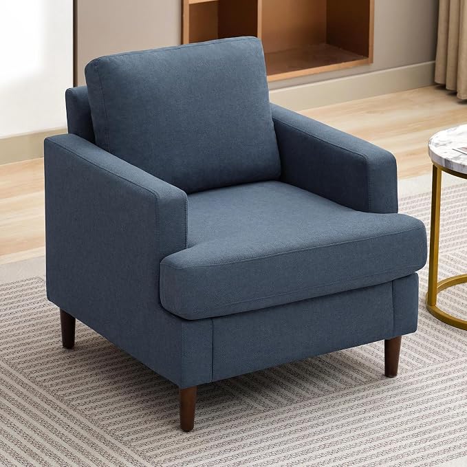 Weture Mid-Century Accent Chair,Modern Linen Fabric Armchair for Living Room,Comfy Upholstered Reading Accent Chairs for Bedroom,Single Sofa Chair with Wood Legs (Blue Grey, 1 Pack)