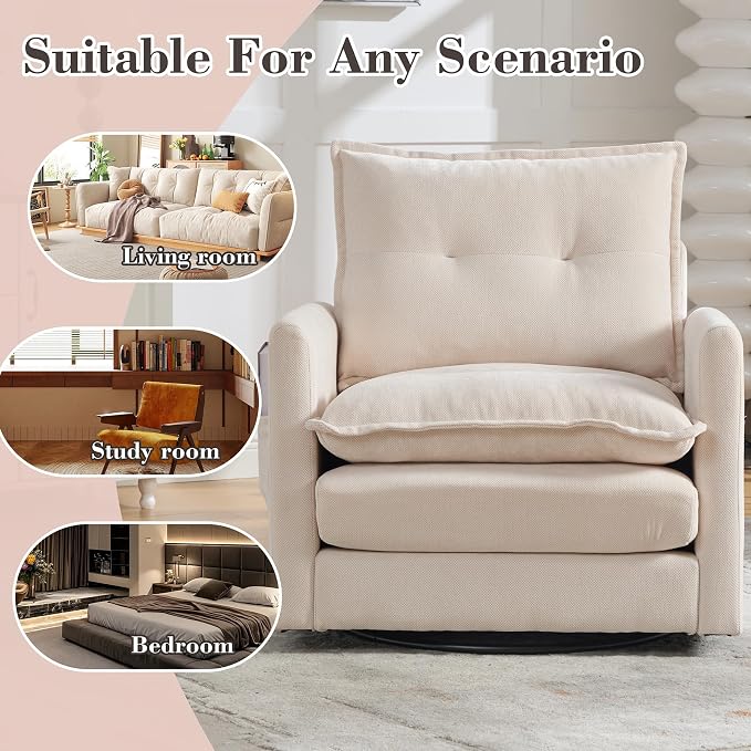 Swivel Accent Chair, Modern Swivel Barrel Chair for Living Room, 360 Degree Comfy Square Accent Barrel Chair, Upholstered Sofa Armchair for Bedroom,Reading, Chenille, Beige