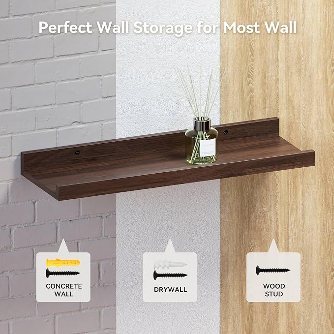 Boswillon 47.2 Inches Long Floating Shelves Wall Mounted, 2 Set Farmhouse Wall Shelf for Bedroom, Nursery Book Shelf with Lip, Picture Ledge Shelf for Decor Living Room Bathroom Kitchen - Walnut