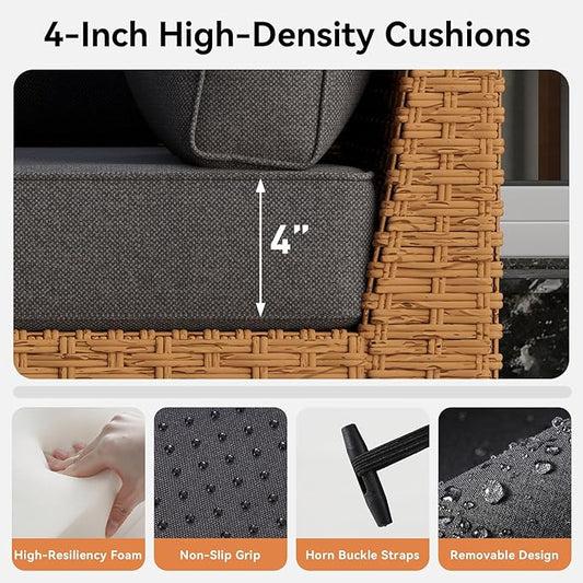 Aoxun 5-Piece Patio Furniture Set, Wicker Outdoor Furniture with Water Resistant Thick Cushions, Patio Conversation Set Outdoor Sectional Sofa with Coffee Table for Backyard Poolside, Black