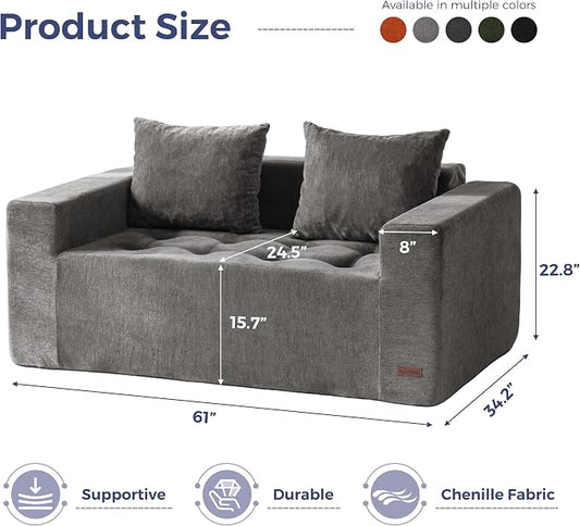 MAXYOYO Modular Sofa Couch, 61" Loveseat Boneless Cloud Couch with Deep Seat, Chenille Upholstered Living Room Comfy Sofa Chair for Living Room, No Assembly Required, Light Grey