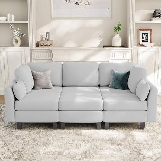 Sectional Sleeper Sofa, 6 Seaters Modular Sleeper Sofa Couch, Comfy Sectionals Couches Bed, Convertible Sofas with Ottomans, Modular Sectional Couches for Living Room, Light Grey