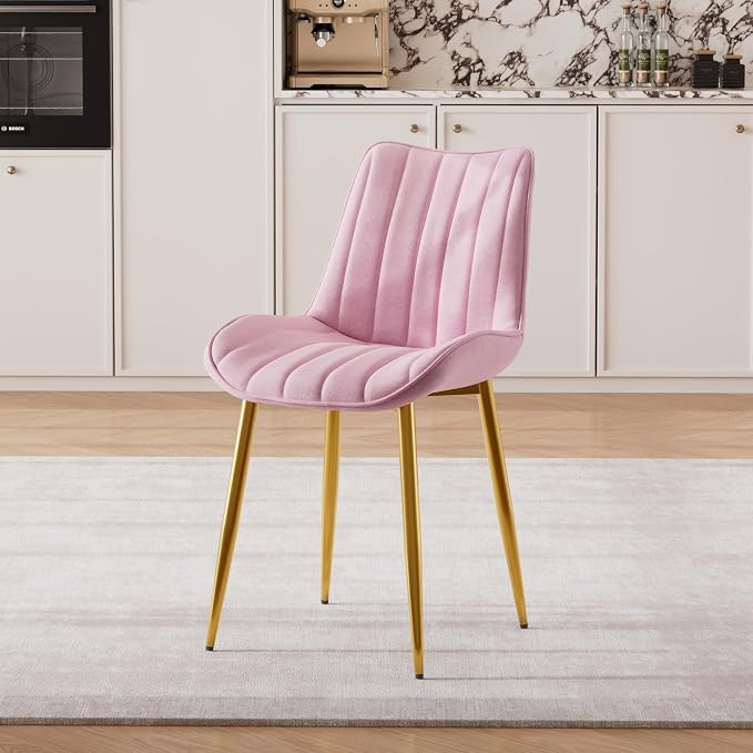 VECELO Dining Chairs Set of 2, Velvet Fabric & Metal Frame, Mordern Style for Kitchen, Living Room,Offcie, Pink