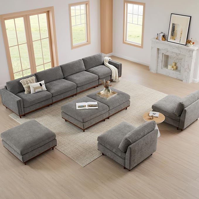 CHITA 118” Super Large Luxury Sectional Modular Sofa, Down Filled, 3 Seat Couch, Grey