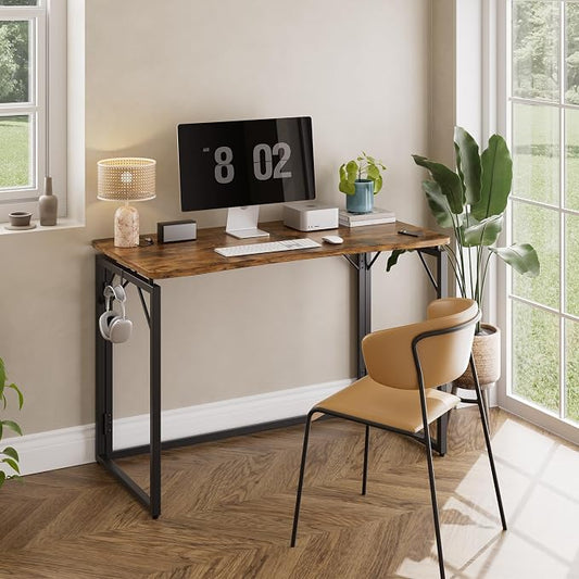 JOYMOOP Folding Desk Rustic Brown - 40", No Assembly Foldable Desk for Home, Office - Middle Size, Wooden Top Folding Computer Desk for Working, Writing, Studying