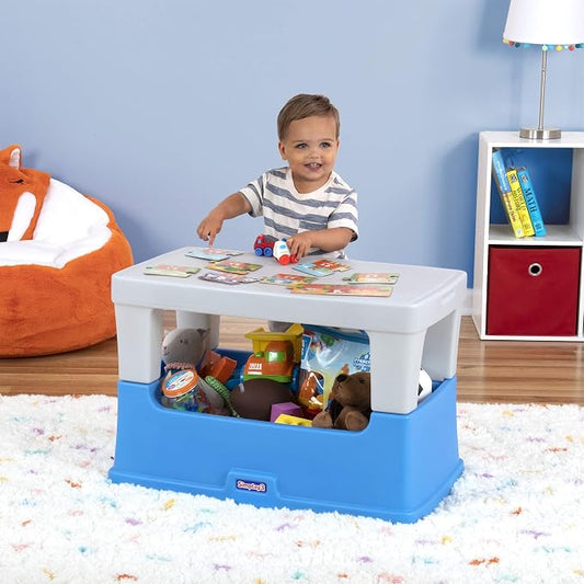 Simplay3 Play Around Toy Box Table, Multipurpose Kids Toy Box and Toddler Play Table for Toys, Art Supplies, Crafts, Durable, Plastic Large Toy Box, Made in USA