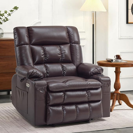 MCombo Extra Wide Dual Motor Power Lift Recliner Chair for Elderly, Zero Gravity Lift Chair with Heat and Massage, Infinite Position Recliners, USB Ports, Faux Leather R7897 (Dark Brown, Medium-Wide)