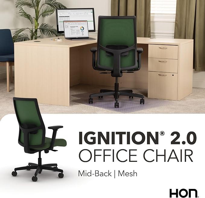 HON Ignition 2.0 Mid Back Task Chair, Spectrum Mesh, Standard Synchro-Tilt Control, Office Chair with Lumbar Support, Height and Width Adjustable Arms, Black Frame, Leaf