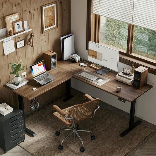 Agilestic L Shaped Standing Desk 63 x 55 inch Adjustable Height, Electric Corner Standing Desk, Sit Stand Computer Table with Splice Board, Dark Walnut