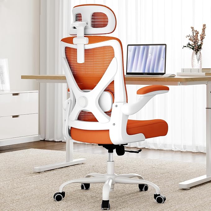 Ergonomic Office Chair - Mesh Desk Chair with Adjustable Lumbar Support High Back Computer Gaming Chairs - Big and Tall Office Chairs Adults, Comfortable for Long Hours, Orange