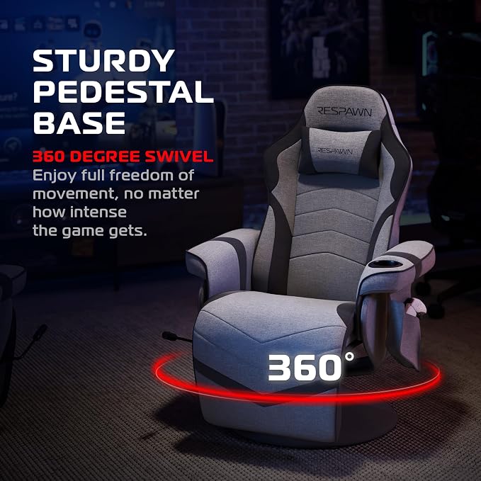 RESPAWN 900 Console Gaming Recliner with Footrest and Lumbar Support - Comfortable Ergonomic Gaming Chair with Headrest, No Wheels, Reclining, Heavy Duty, Racing Style Video Game Chairs - Gray Fabric