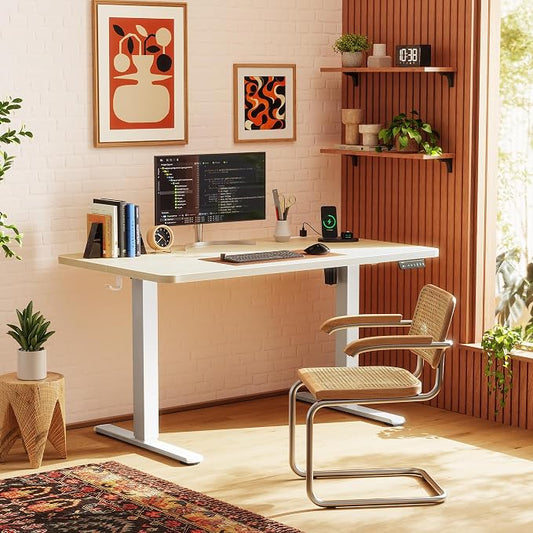 Huuger Electric Standing Desk with Power Outlets and USB-C Port, 47 X 24 Inch Height Adjustable Desk, Sit Stand Desk for Home Office, Computer & Gaming Desk with 4 Presets, Stable Steel Frame, Marple