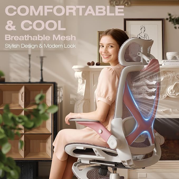 ELABEST X100 Ergonomic Mesh Office Chair with Footrest, Big and Tall Hone Desk Chair with 5D Flip-Up Arms, Adjustable 3D Lumbar Support,Gaming & Executive Computer Chairs