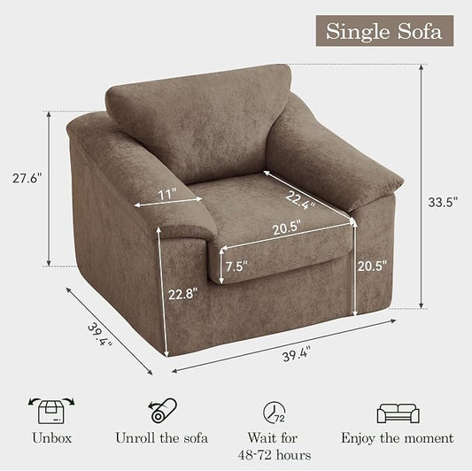 Boneless Single Sofa Chair, Modern Cloud Accent Chair, Comfy Deep Seat Couch for Living Room, Bedroom, Apartment, Small Space, No Assembly, Brown