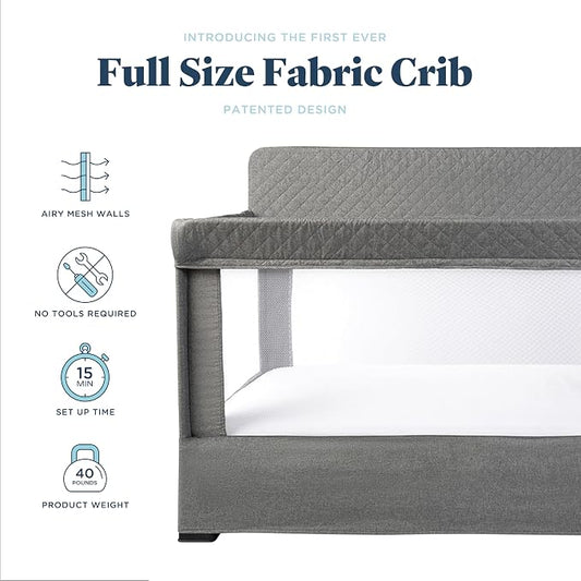 Baby Delight Lunaire Full Size Crib | Breathable Mesh Baby Crib | Tool-Free Assembly Baby Bed | Charcoal Tweed