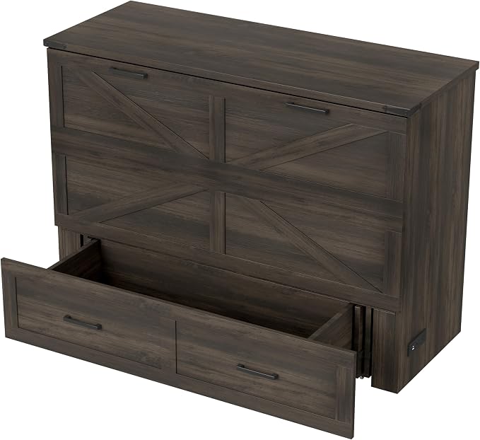Bellemave Full Size Murphy Bed with Charging Station and Storage, Farmhouse Murphy bedframe with Foldable Panel, Noisy Free, for Guest Bedroom, Living Room, Office, Rustic Gray