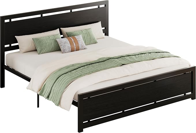LIKIMIO King Bed Frame with Headboard and Footboard, Metal Strong Supports, Easy Assembly, Noise-Free, No Box Spring Needed, Black