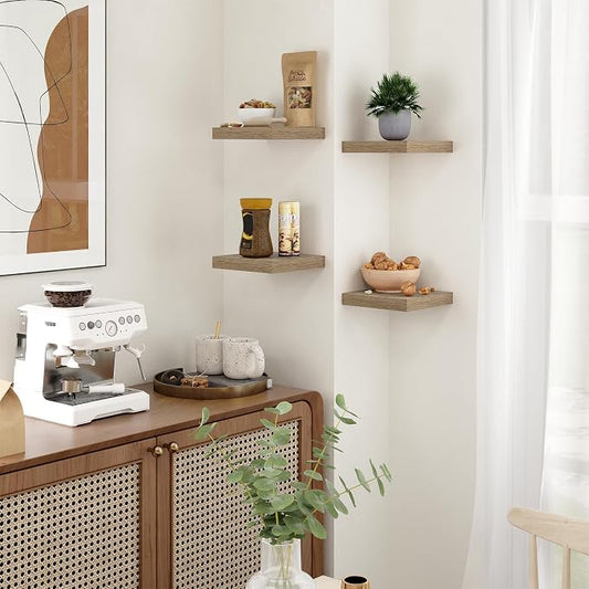 Fun Memories Floating Shelves for Wall - 7.5 Inch Square Shelves with Invisible Brackets, Small Wall Shelf for Living Room, Bathroom, Bedroom, and Kitchen Decor Grey Set of 3