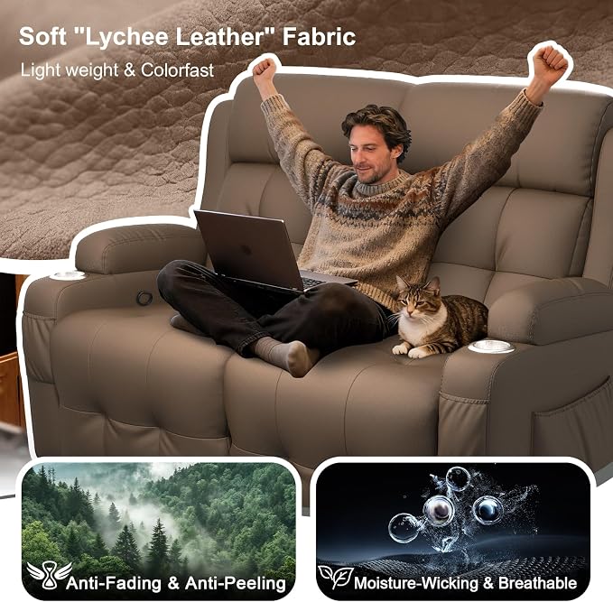Loveseat Recliner Sofa, Home Theater Seating with Massage, Reclining Loveseats with Console, Wall Hugger RV Couch Movie Theater Chairs, RV Furniture Sofas with USB, Cup Holders, Drawer for Gaming Room
