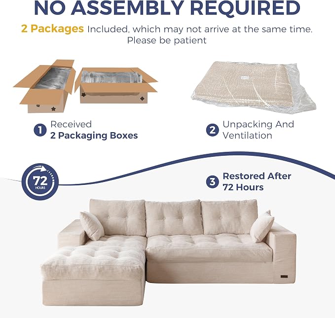 MAXYOYO 104" L Shaped Modular Sectional Sofa with Ottoman, Cloud Boneless Couch with Layered Cushion, Upholstered Sofa Flexible Module Combination for Living Room, No Assembly, Beige