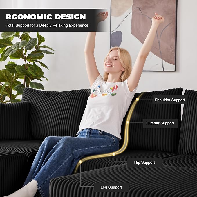 Weture 107" Modular Sectional Sofa, L-Shaped Boneless Couch with Deep Seat, Cozy Cloud Couch Sectional with Convertible Ottoman, Modern Sectional Couches for Living Room( Black)