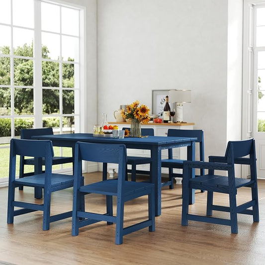 Jocoevol 9 Piece Outdoor Dining Table Set for 8 HIPS Patio Dining Sets with Umbrella Hole Outdoor Furniture All Weather Patio Furniture Set for Outside Deck Backyard Poolside Garden, Deep Blue