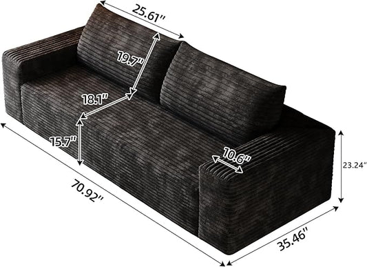 JINGLING 71" Small Couches for Small Spaces, Memory Foam loveseat Corduroy Couch in a Box, Compressed Boneless Sofa for Living Room Bedroom, Apartment Furniture, No Assembly Required, Black