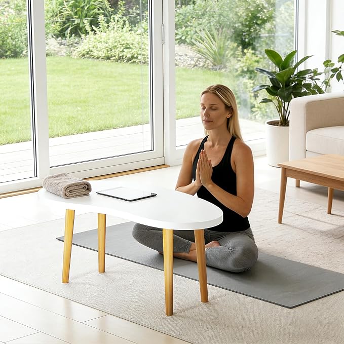 Mango Coffee Table Low Table with 4 Solid Wood Sturdy Legs,Floor Table Desk for Sitting on The Floor,19.7"D x 31.5"W x 16"H Inches,Living Room/Toy room Furniture,Rental house Furniture(White)