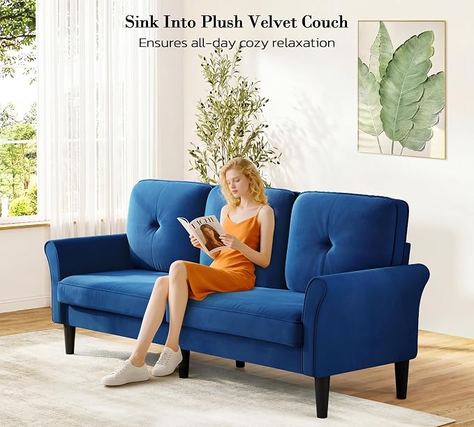 Loveseat Sofa, 83" Love Seat Couches, Comfy Velvet Small Couch for Bedroom, Tool-Free Setup Small Couches for Living Room, Modern Sofas for Living Room, 750lbs Load Sofas & Couches, Blue Couch