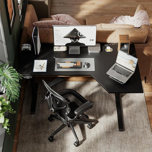 Agilestic Electric Standing Desk, Height Adjustable Desk, 59 x 35 Inch Sit Stand up for Work Office Home, L Shaped Ergonomic Rising Computer Table with Memory Preset, Black