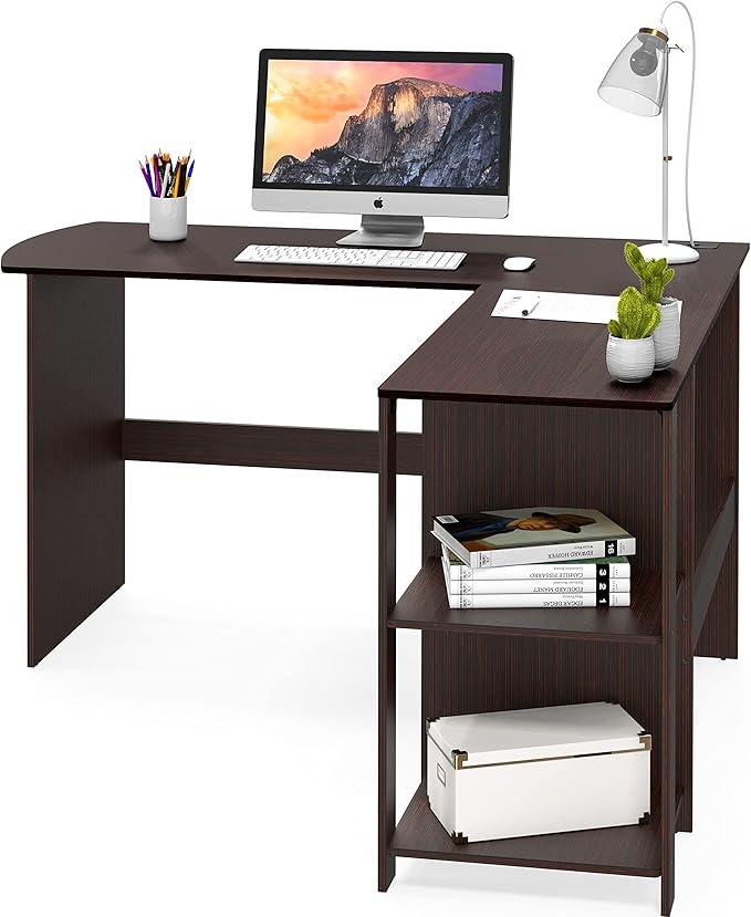 SHW 51 x 51 Inches L-Shaped Home Office Wood Corner Desk wtih Storage, Espresso
