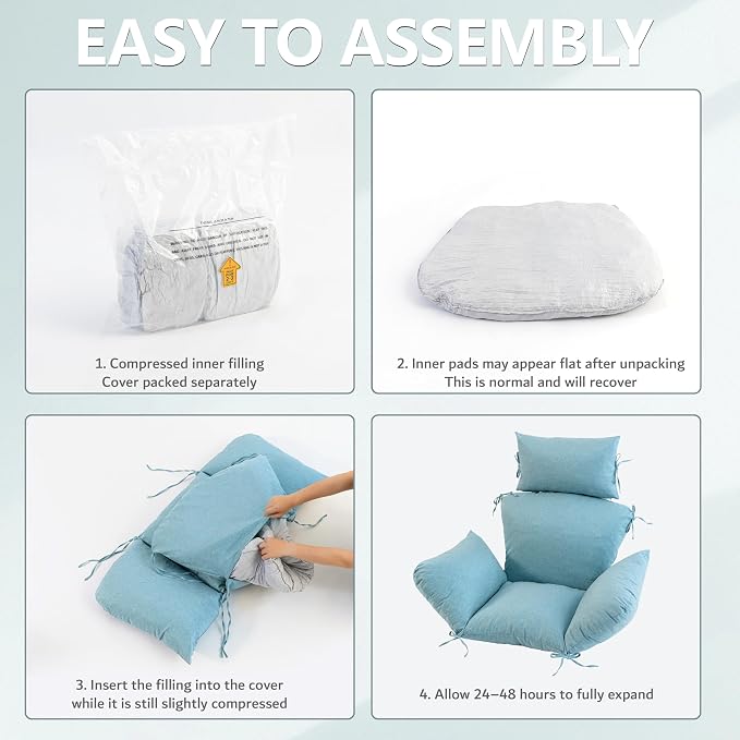 Egg Chair Cushion with 8 Securing Straps, Water-Repellent & Fade-Resistant Faux Linen, Removable Cover, Replacement Cushion for Most Single Outdoor Hanging Swing Egg Chairs – Teal