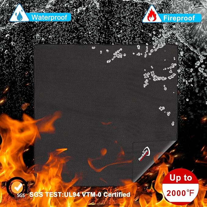 DocSafe Large Under Grill Mat 48" Square Fire Pit Mat,4 Layers Fireproof Grill Pads Protect for Deck,Patio,Outdoor Charcoal,Smokers,Wood Floor,Indoor Fireplace,Reusable Oil-Proof&Waterproof,Black