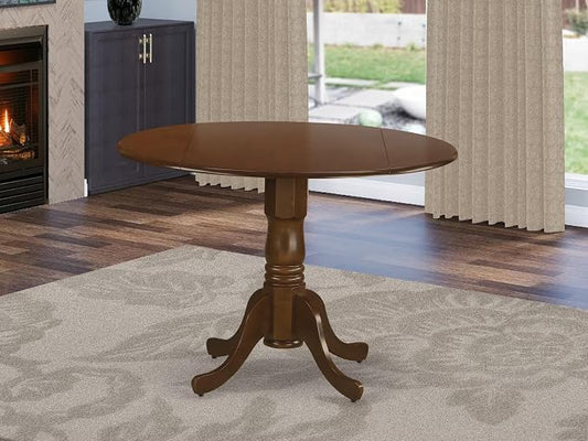 East West Furniture DLT-ESP-TP Dublin Modern Kitchen Table - a Round Dining Table Top with Dropleaf & Pedestal Base, 42x42 Inch, Espresso