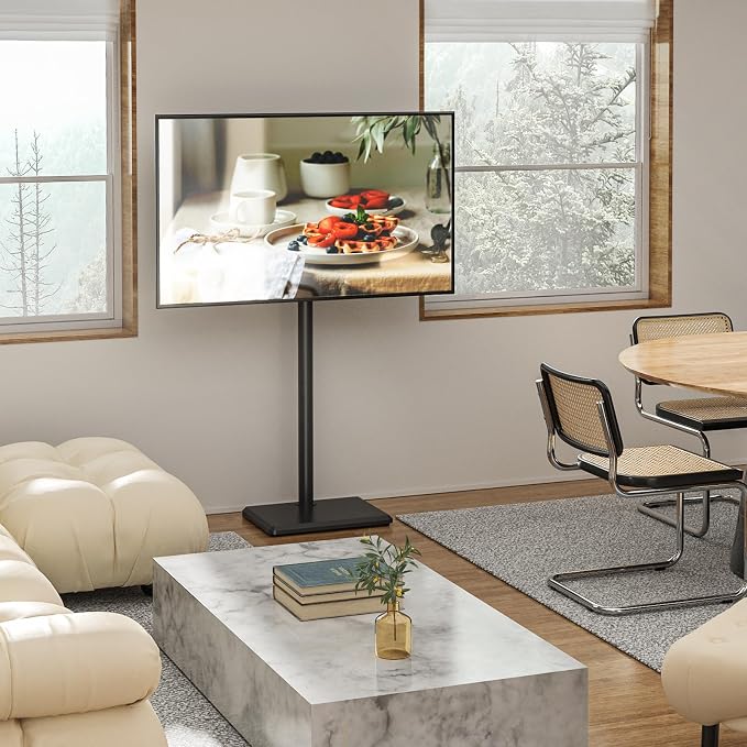Rfiver Swivel Floor TV Stand with Mount for 32-65 inch TVs up to 88 lbs, Height Adjustable Tall TV Stand with Wood Base, Saving Space Design for Bedroom, Living Room and Corner, Max VESA 400x400mm