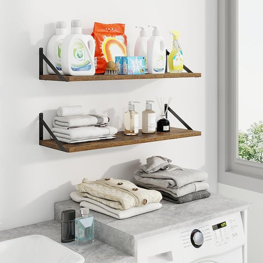 Axeman 30 Inch Floating Shelves | 10 Inch Deep Brown Wall Shelves Set of 2 | 30" W x 10" D Rustic Brown Floating Shelves for Living Room Bathroom Kitchen