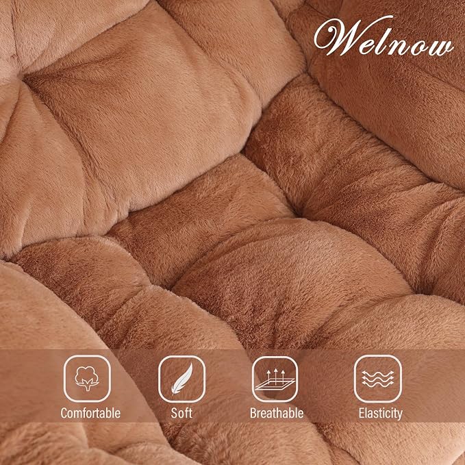 Welnow Lazy Chair with Ottoman, Modern Accent Chair with Armrests and a Side Pocket, Leisure Sofa Armchair, Reading Armchair with Footrest for Small Space, Plush Brown