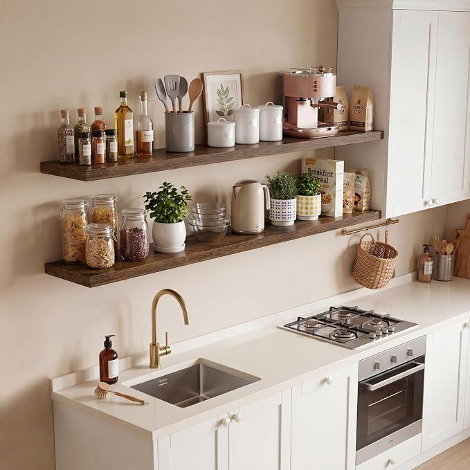 Vivelove 10 Inch Deep Floating Shelves 40 inch Long, 40 x 10 Wide Wall Shelves with Invisible Brackets, for Bedroom Bathroom Living Room Kitchen Office, Farmhouse Home Decor, Set of 2, Rustic Brown
